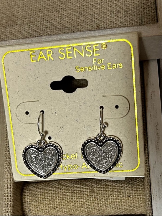 Jewelry - Silver tone Glitter Heart Drop Earrings for Sensitive Ears